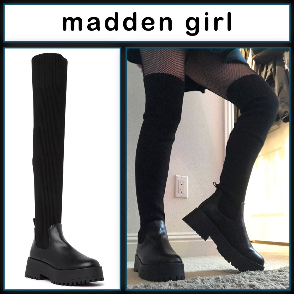 Steve Madden- Scoop Over-the-Knee Knit Lug Sole Boot (NWT)